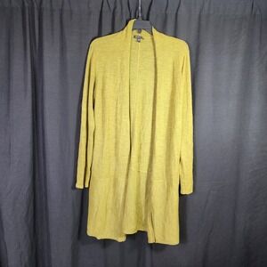 Eileen Fisher Cardigan Sweater Yellow Ochre‎ Italian Yarn Open Front Size L